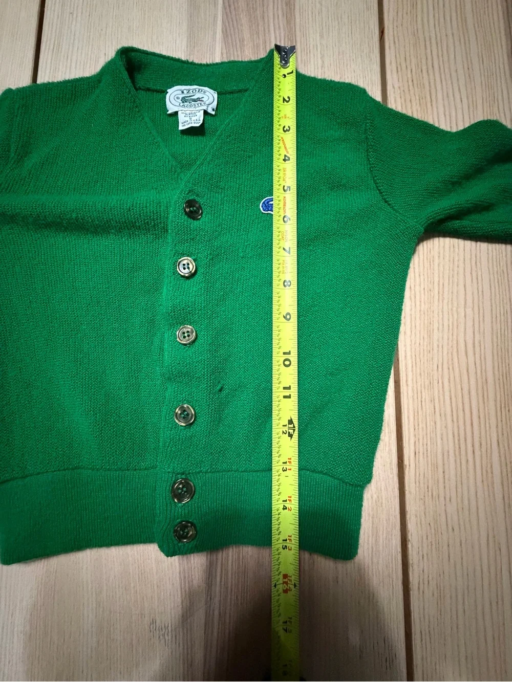 Vintage Lacoste Kelly Green Cardigan Kids Size 5 Bin 1